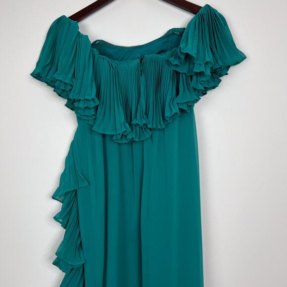 Anthropologie Hutch Green Off The Shoulder Ruffled Column Maxi Dress Size 2 - Picture 6 of 11